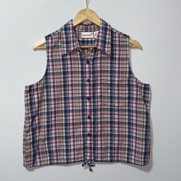 Fashion bug plaid button up top women’s size large - Picture 1 of 6